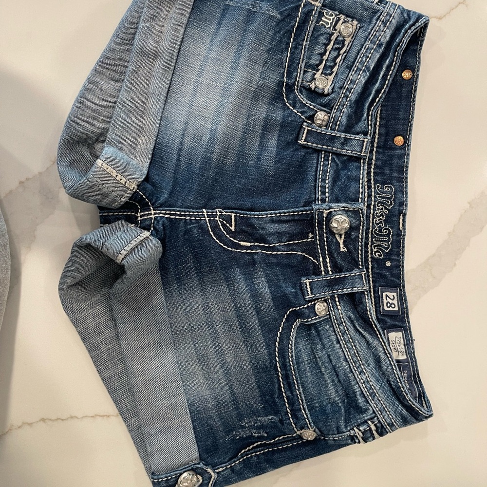 Miss Me Blue Denim Shorts with Silver Accents